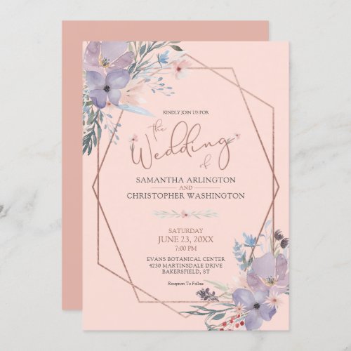 Watercolor Floral Terra Cotta Rose Gold Wedding Invitation