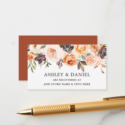 Watercolor Floral Terracotta Wedding Registry Enclosure Card