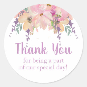 Watercolor Floral Thank You Birthday Wedding Favor Classic Round Sticker