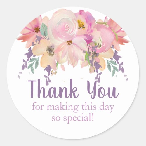 Watercolor Floral Thank You Favor Classic Round Sticker