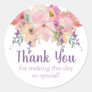 Watercolor Floral Thank You Favor Classic Round Sticker