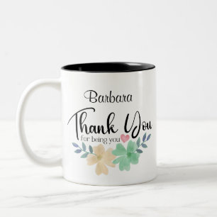 Watercolor Floral Thank You For Being You Custom Two-Tone Coffee Mug