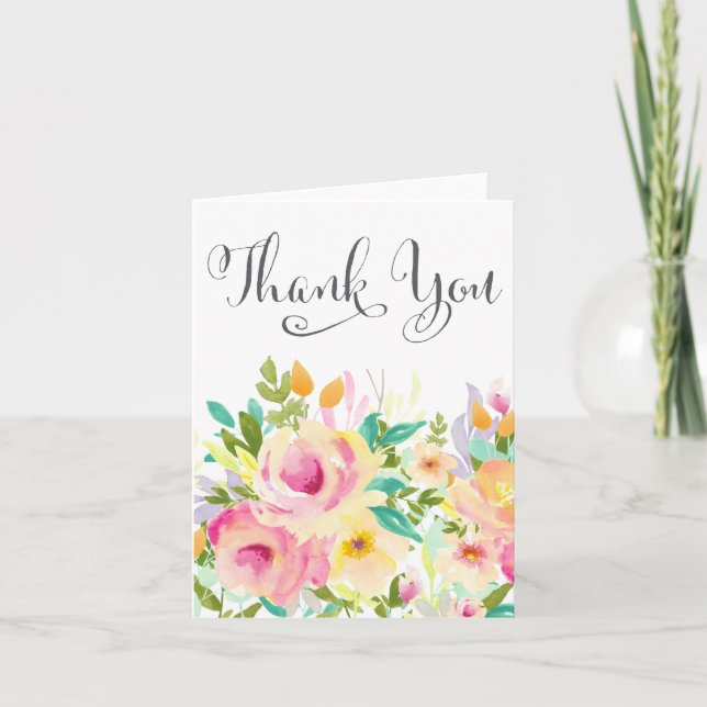 Watercolor Floral Thank You Greeting Card (Front)