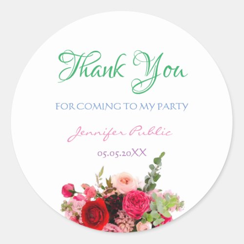 Watercolor Floral Thank You Template Hand Script Classic Round Sticker