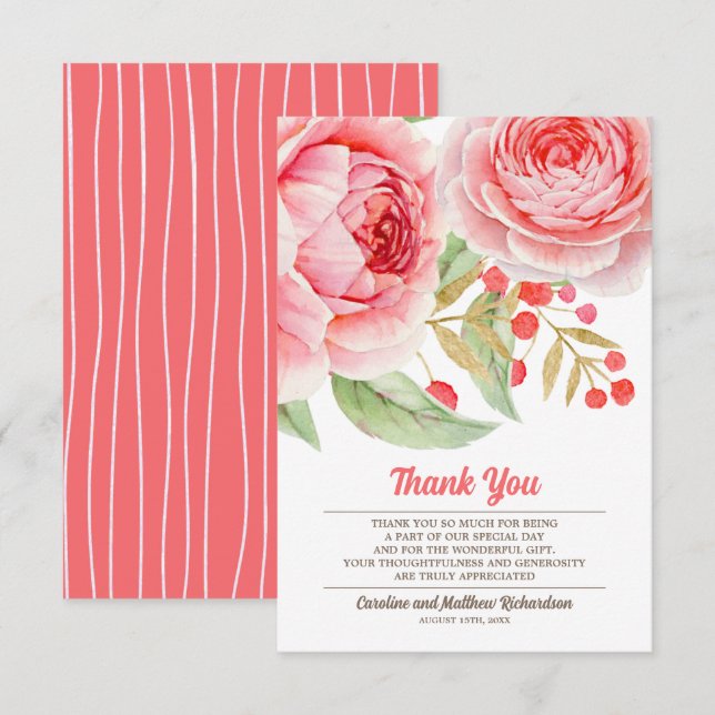 Watercolor Floral Thank You Wedding Card (Front/Back)
