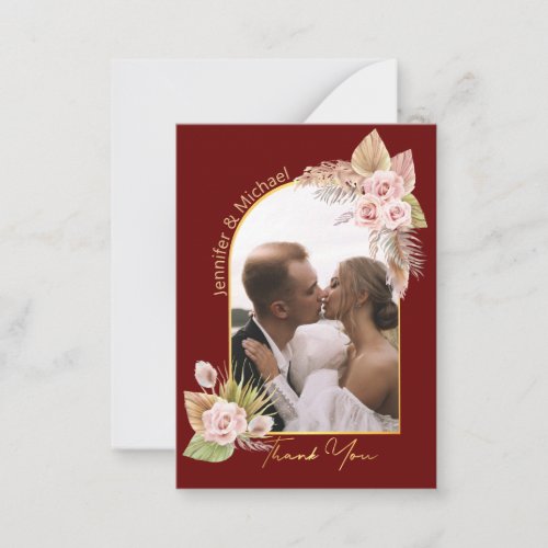 watercolor floral thank you wedding photo red note card