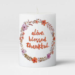 Watercolor Floral Thanksgiving Wreath Pillar Candle