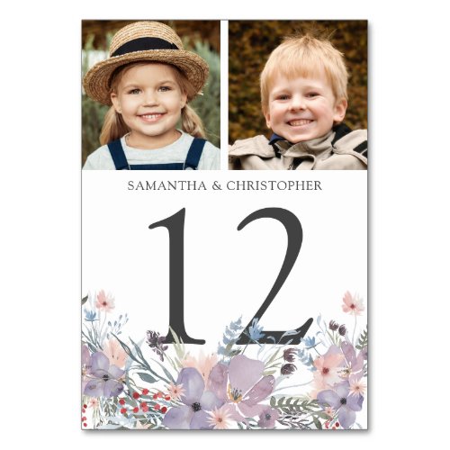 Watercolor Floral Through The Years Photo Wedding Table Number
