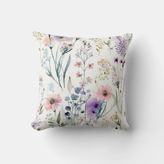 Watercolor floral throw pillow (Front)