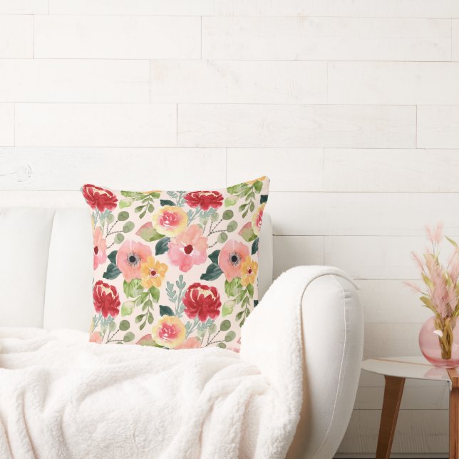 Watercolor Floral Throw Pillow – Double-Sided (Couch)