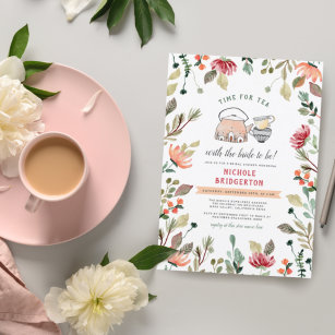 Watercolor Floral Time For Tea Bridal Shower  Postcard