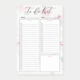 Watercolor Floral To Do List Pastel Flowers Post-it Notes