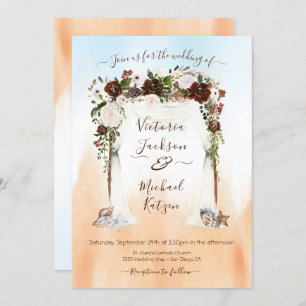 Watercolor Floral Tropical Beach Canopy Wedding Invitation