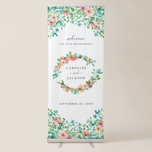 Watercolor Floral Tropical Beach Wedding Welcome Retractable Banner