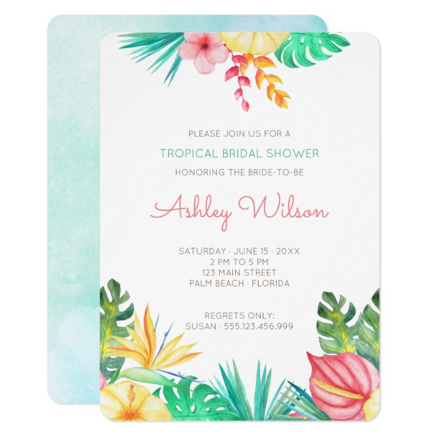 Watercolor Floral Tropical Bridal Shower Invitation