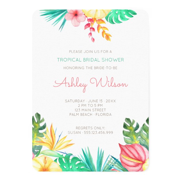 Watercolor Floral Tropical Bridal Shower Invitation