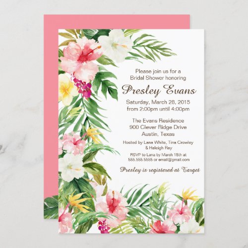 Watercolor Floral Tropical Flowers Bridal Shower Invitation