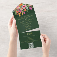 Watercolor Floral Tropical Green Pink & Orange