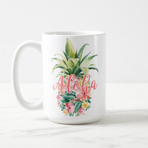 Watercolor Floral Tropical Pineapple Aloha Coffee Mug