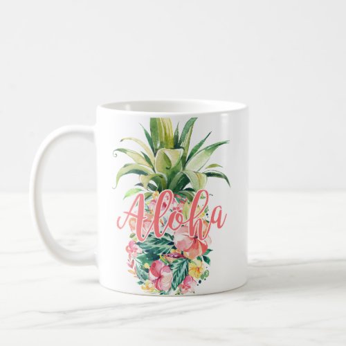 Watercolor Floral Tropical Pineapple Aloha Coffee Mug