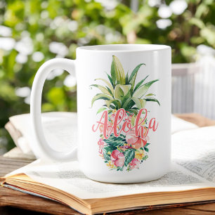 Watercolor Floral Tropical Pineapple Aloha Coffee Mug