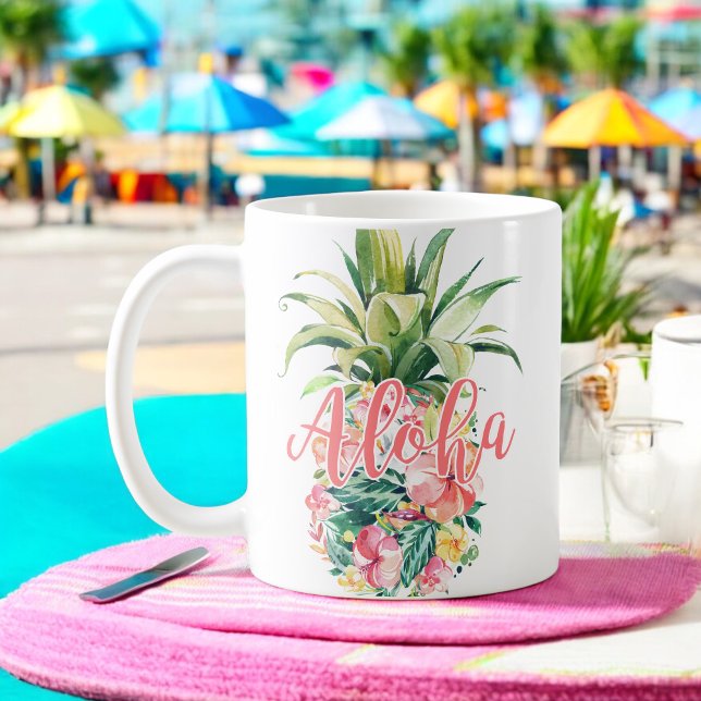 Watercolor Floral Tropical Pineapple Aloha Coffee Mug (Creator Uploaded)