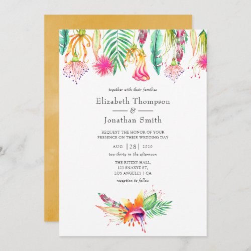 Watercolor Floral Tropical Summer Beach Wedding Invitation