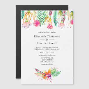 Watercolor Floral Tropical Summer Beach Wedding Magnetic Invitation