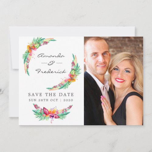 Watercolor Floral Tropical Summer Beach Wedding Save The Date