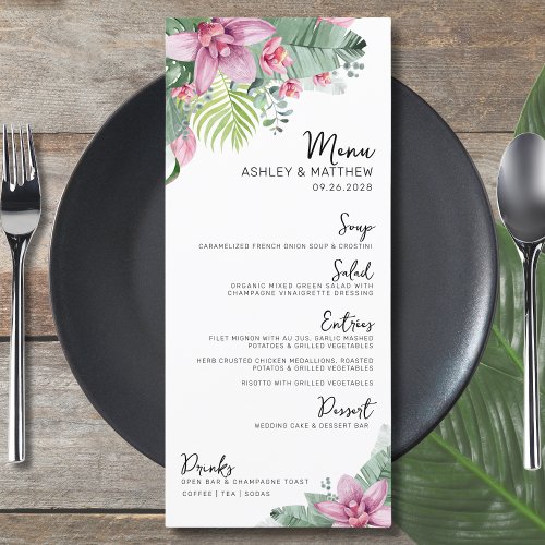 Watercolor Floral Tropical Wedding Menu