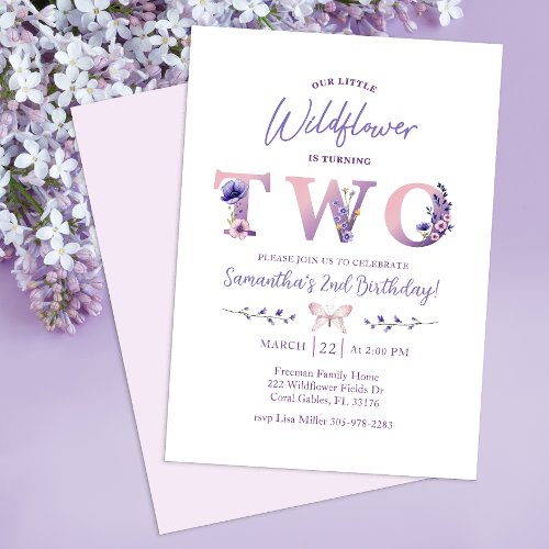 Watercolor Floral Turning Two Birthday  Invitation