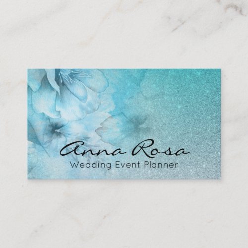  Watercolor Floral Turquoise Glitter Celestial Business Card