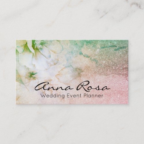 *~* Watercolor Floral Turquoise Glitter Celestial Business Card