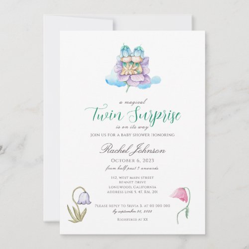 Watercolor Floral Twins Baby Shower Invitation