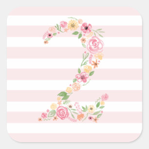 Watercolor Floral Two 2nd Birthday Square Sticker
