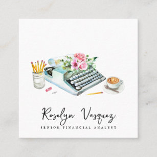 Watercolor Floral Typewriter   Accountant Square Business Card