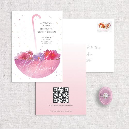 Watercolor Floral Umbrella Bridal Shower Invite