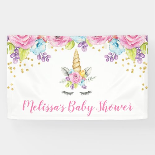Watercolor Floral Unicorn Baby Shower Banner
