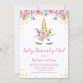 Watercolor Floral Unicorn Baby Shower by Mail Invitation (Front)