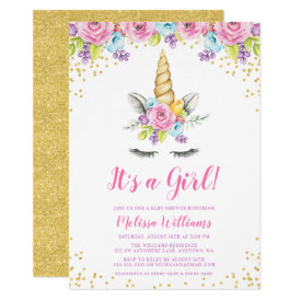 Watercolor Floral Unicorn Baby Shower Invitations
