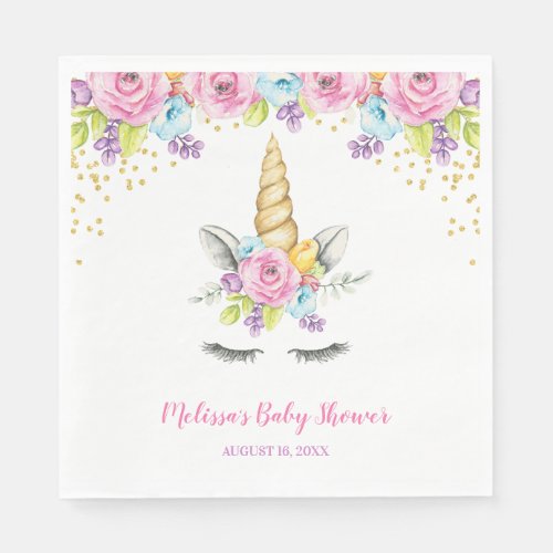 Watercolor Floral Unicorn Baby Shower Paper Napkins