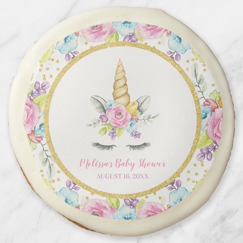 Watercolor Floral Unicorn Baby Shower Sugar Cookie