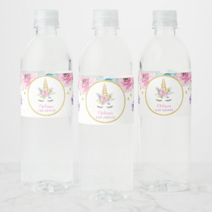 unicorn water bottle labels zazzle