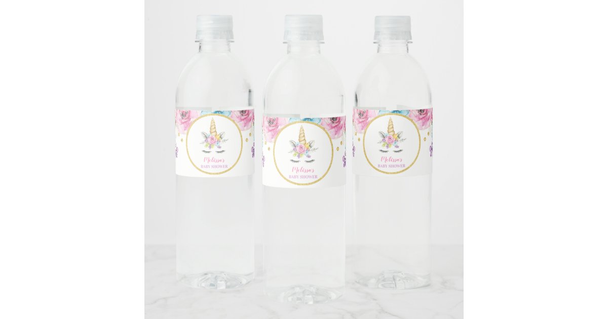 Watercolor Floral Unicorn Baby Shower Water Bottle Label | Zazzle