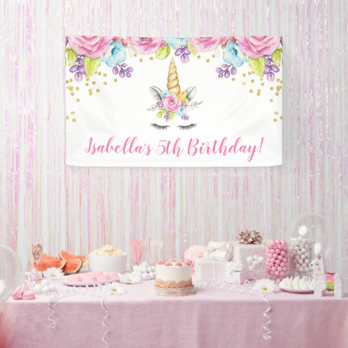 Watercolor Floral Unicorn Birthday Banner