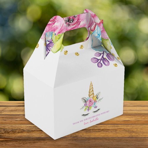 Watercolor Floral Unicorn Birthday Favor Boxes