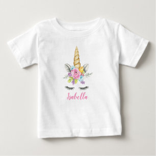 Watercolor Floral Unicorn Birthday Personalized Baby T-Shirt