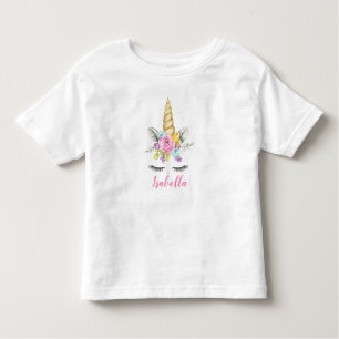 Watercolor Floral Unicorn Birthday Personalized Toddler T-shirt