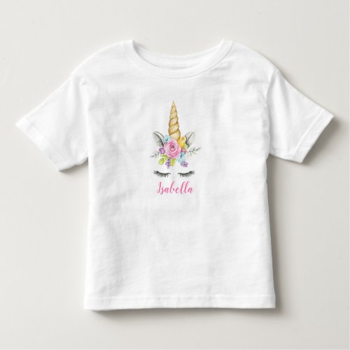 Watercolor Floral Unicorn Birthday Personalized Toddler T_shirt