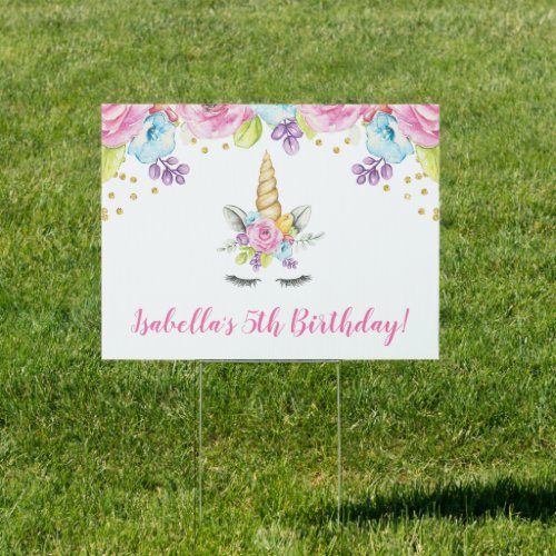 Watercolor Floral Unicorn Birthday Yard Sign